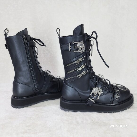 Valor Goth Combat Biker Ankle Boots Black Matte Men US Size - Picture 2 of 13